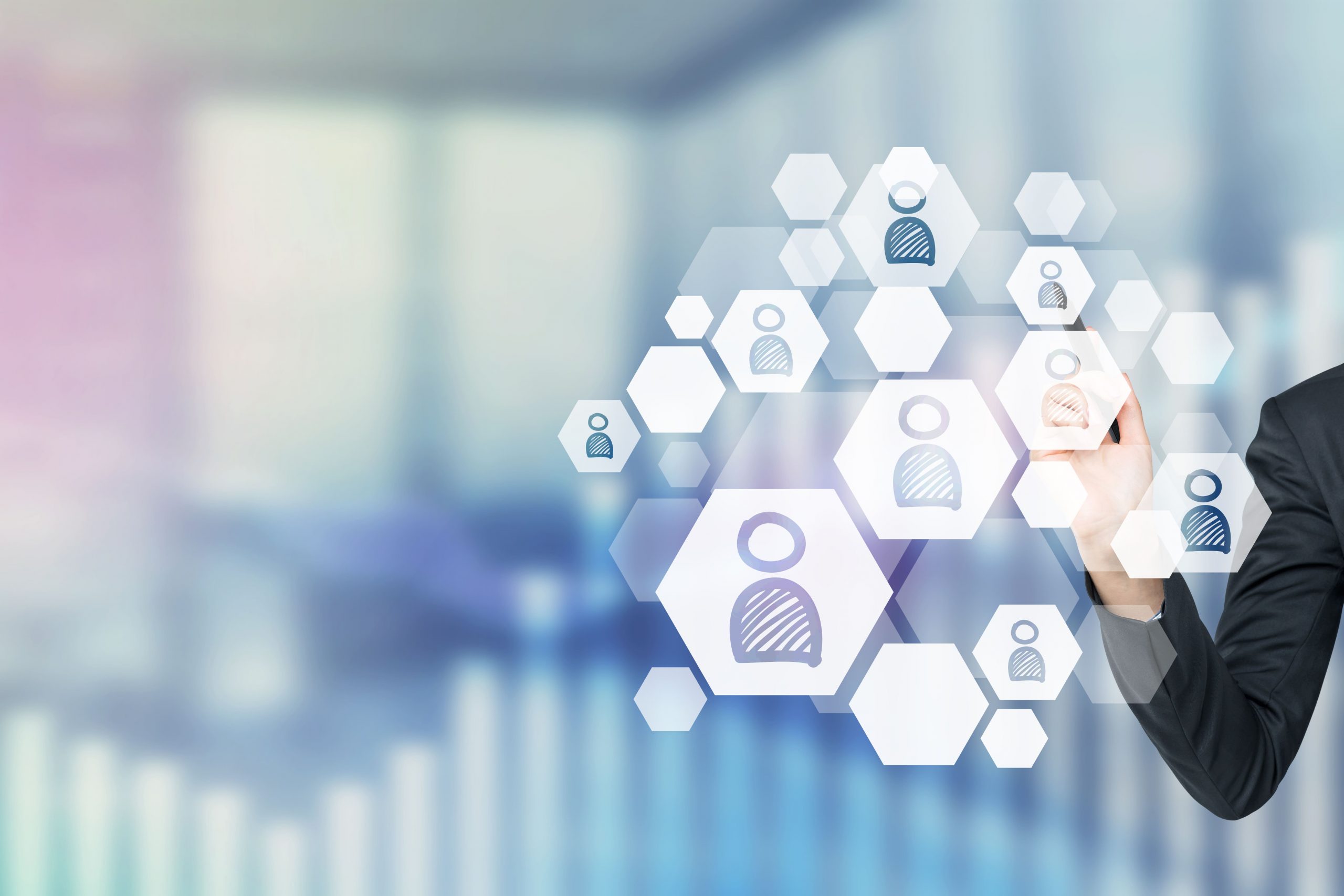 A beehive design full of people to represent internal recruitment.